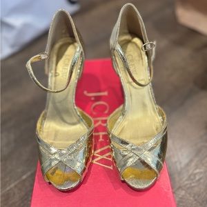 J. Crew Alessia Crackle-metallic Peep-toe Heels